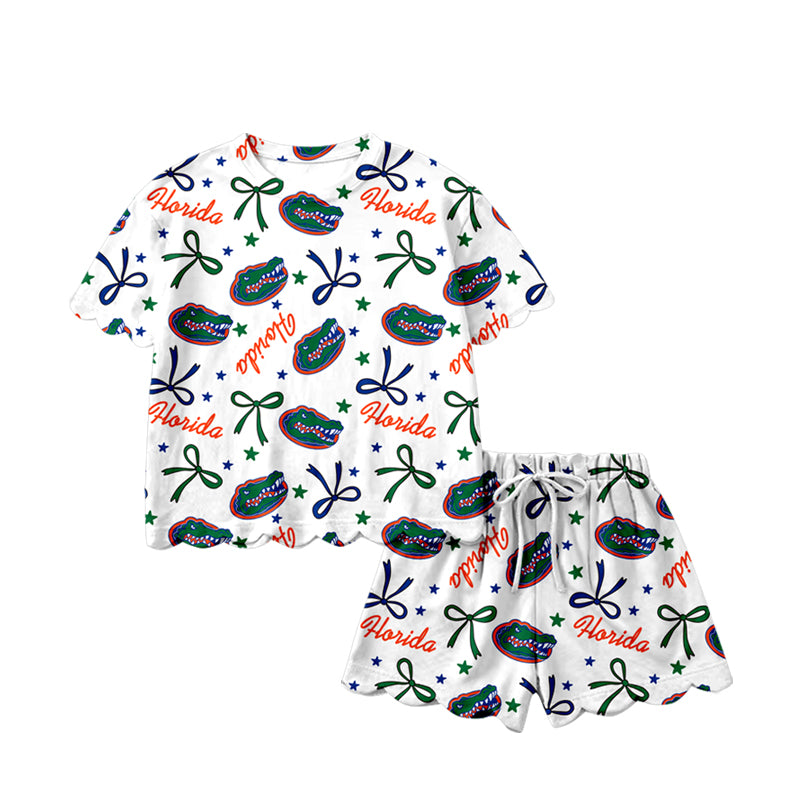 Baby Girls Star Bows Crocodiles Top Scallop Shorts Team Clothes Sets Preorder