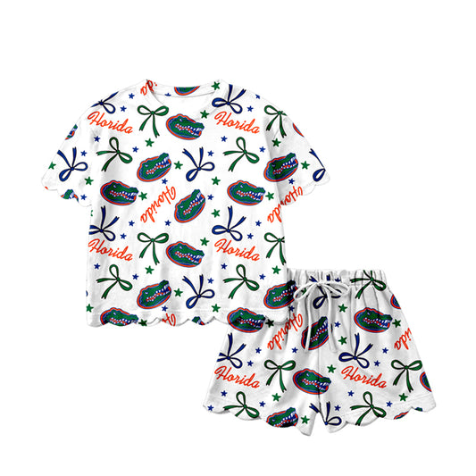 Baby Girls Star Bows Crocodiles Top Scallop Shorts Team Clothes Sets Preorder