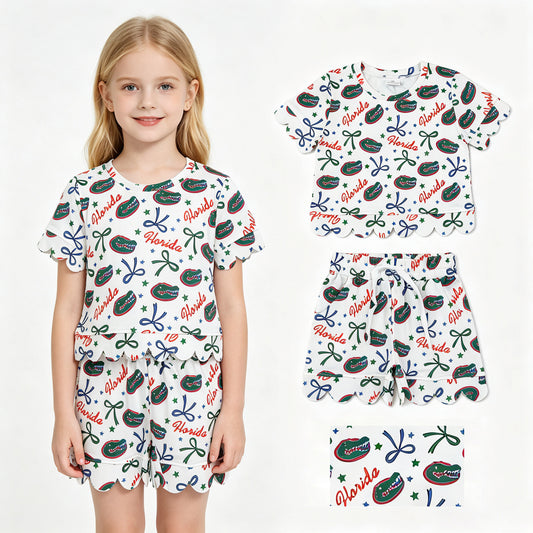 Baby Girls Star Bows Florida Gators Top Pockets Shorts Team Scallop Clothes Sets
