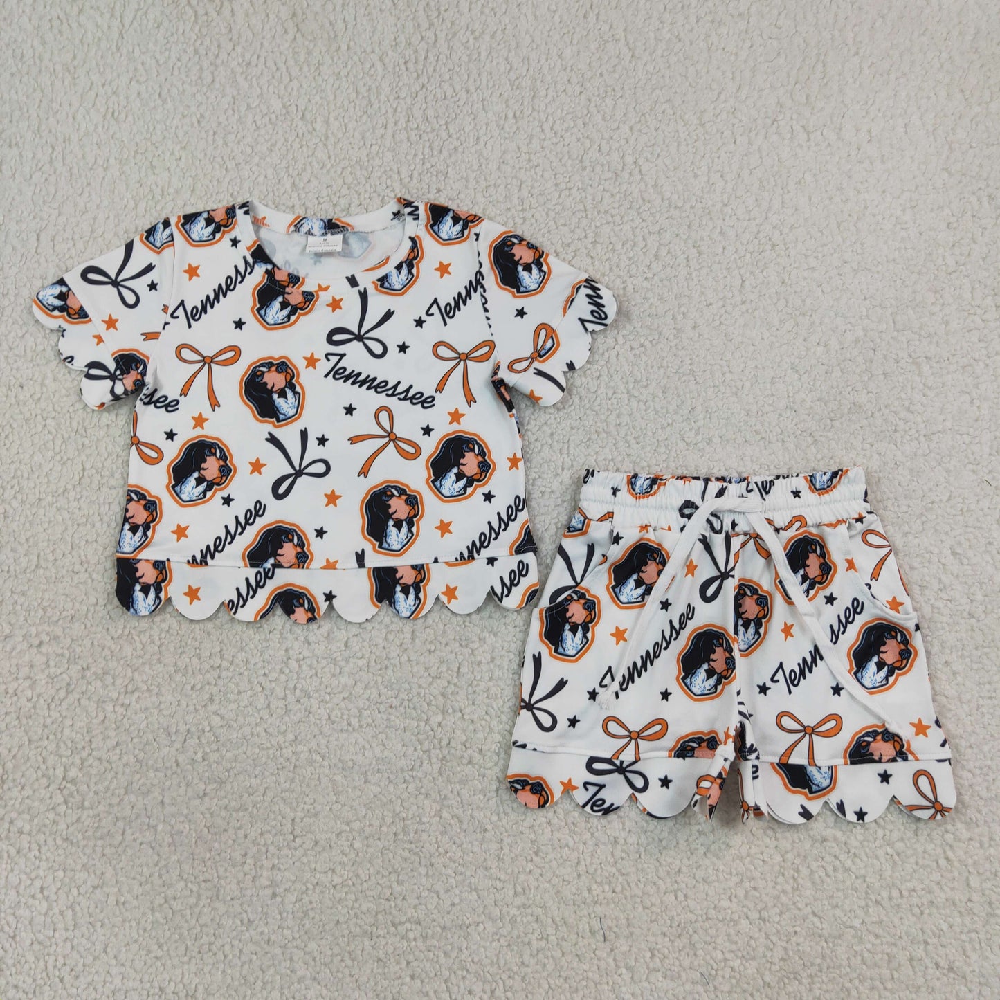 Baby Girls Bows Tennessee Top Pockets Shorts Team Scallop Clothes Sets