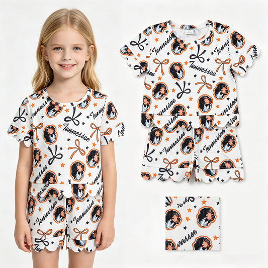 Baby Girls Bows Tennessee Top Pockets Shorts Team Scallop Clothes Sets