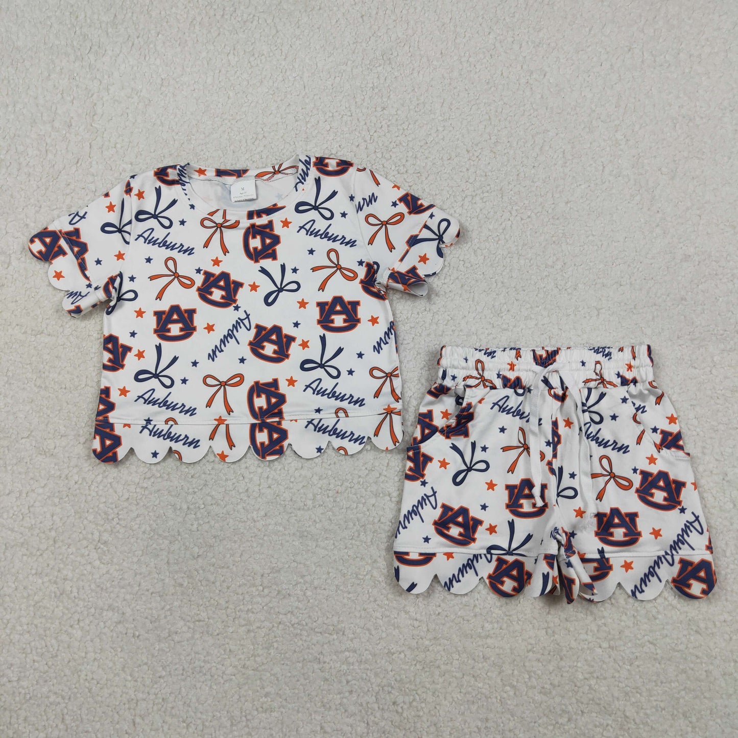 Baby Girls Short Sleeve Star Bows AU Top Scallop Shorts Team Clothes Sets
