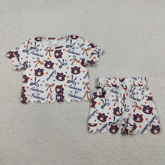 Baby Girls Short Sleeve Star Bows AU Top Scallop Shorts Team Clothes Sets