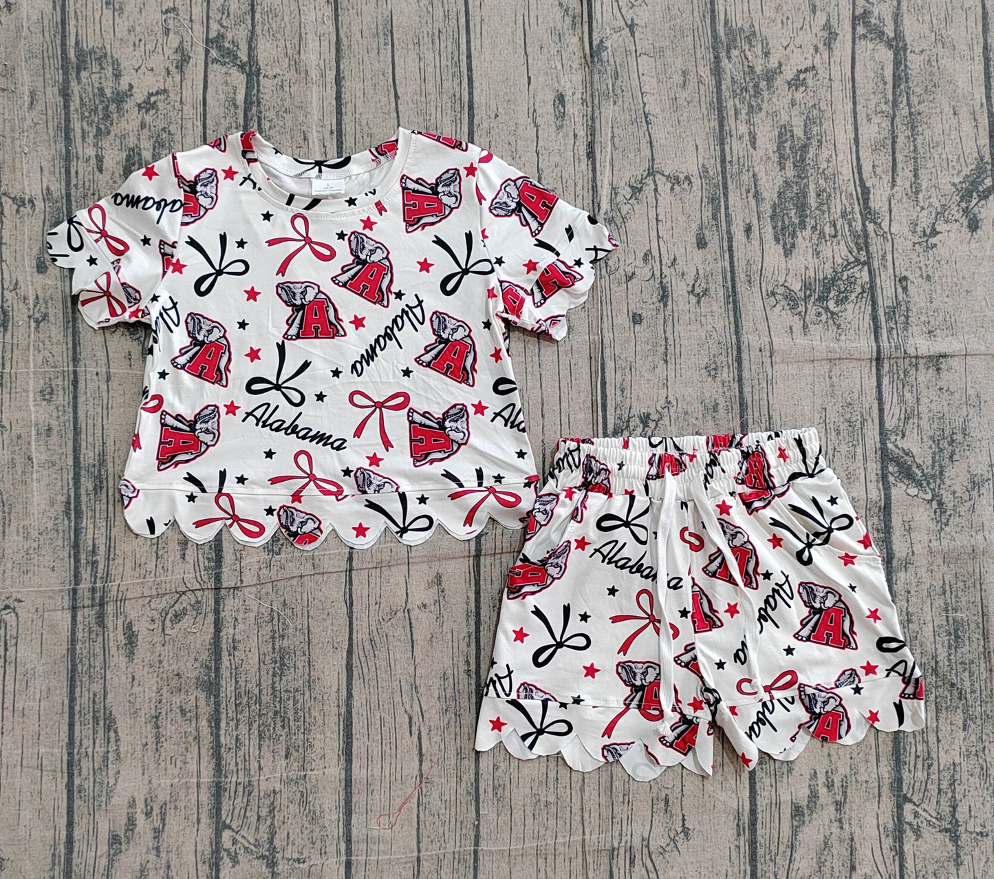 Baby Girls Star Bows A Elephants Top Scallop Shorts Team Clothes Sets