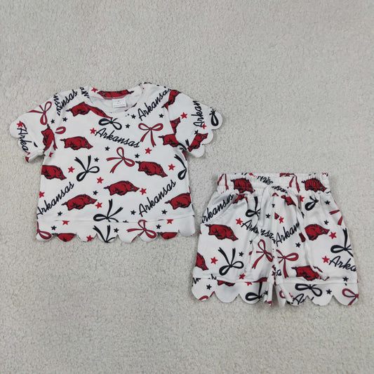 Baby Girls Star Bows Arkansas Top Pockets Shorts Team Scallop Clothes Sets