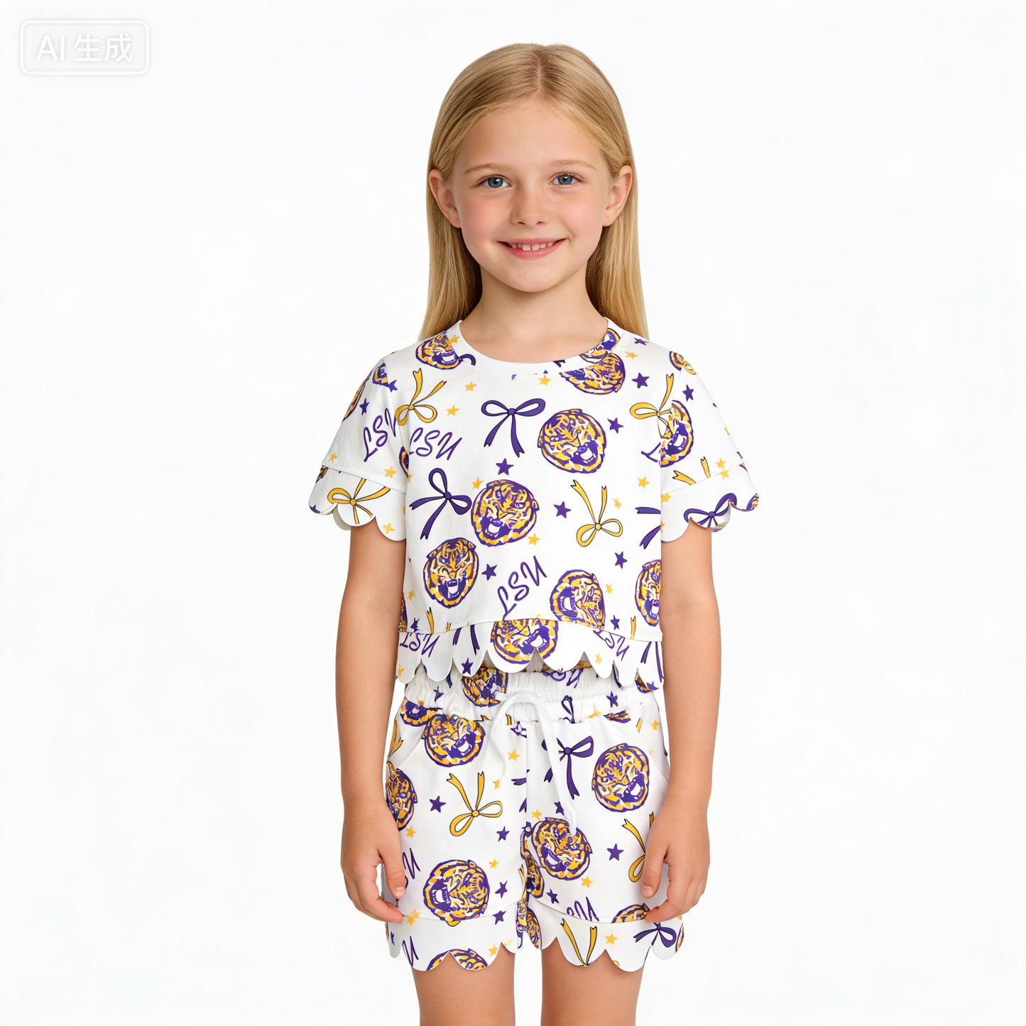 Baby Girls Bows LSU Tigers Top Shorts Team Scallop Clothes Sets