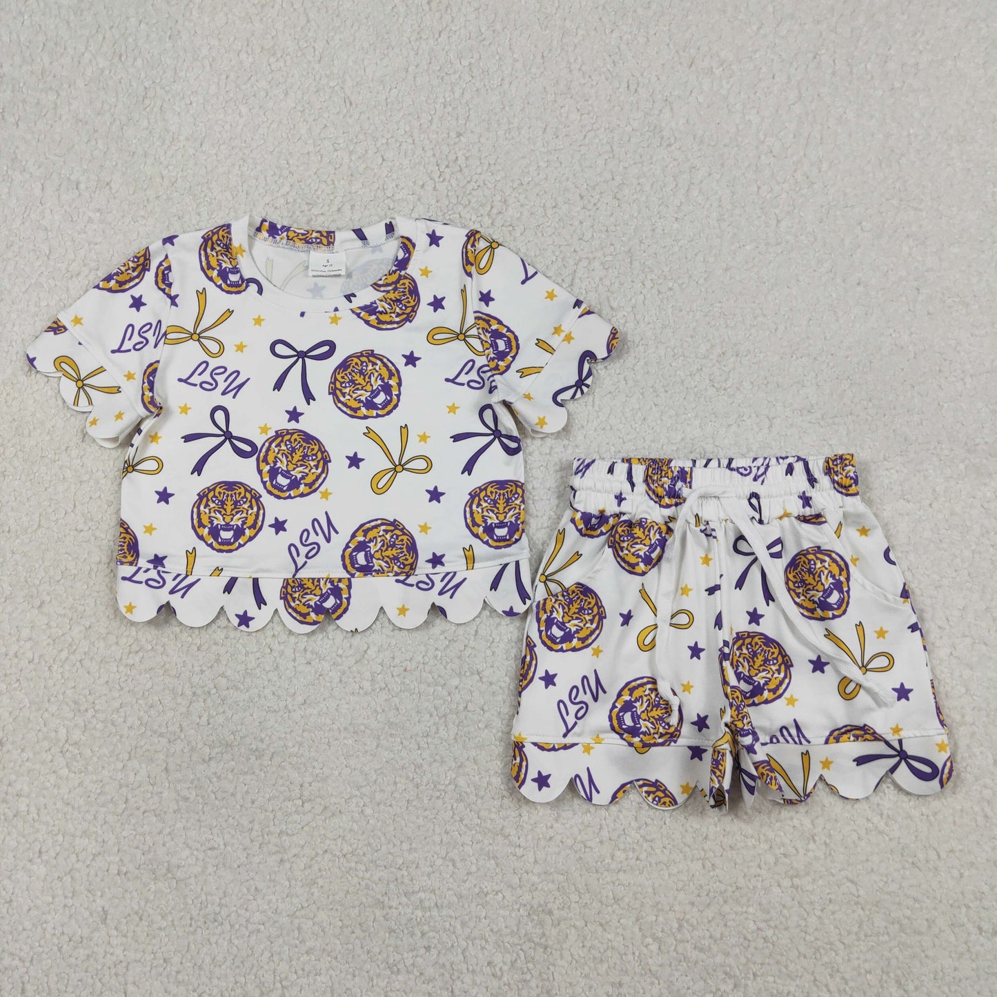 Baby Girls Bows LSU Tigers Top Shorts Team Scallop Clothes Sets