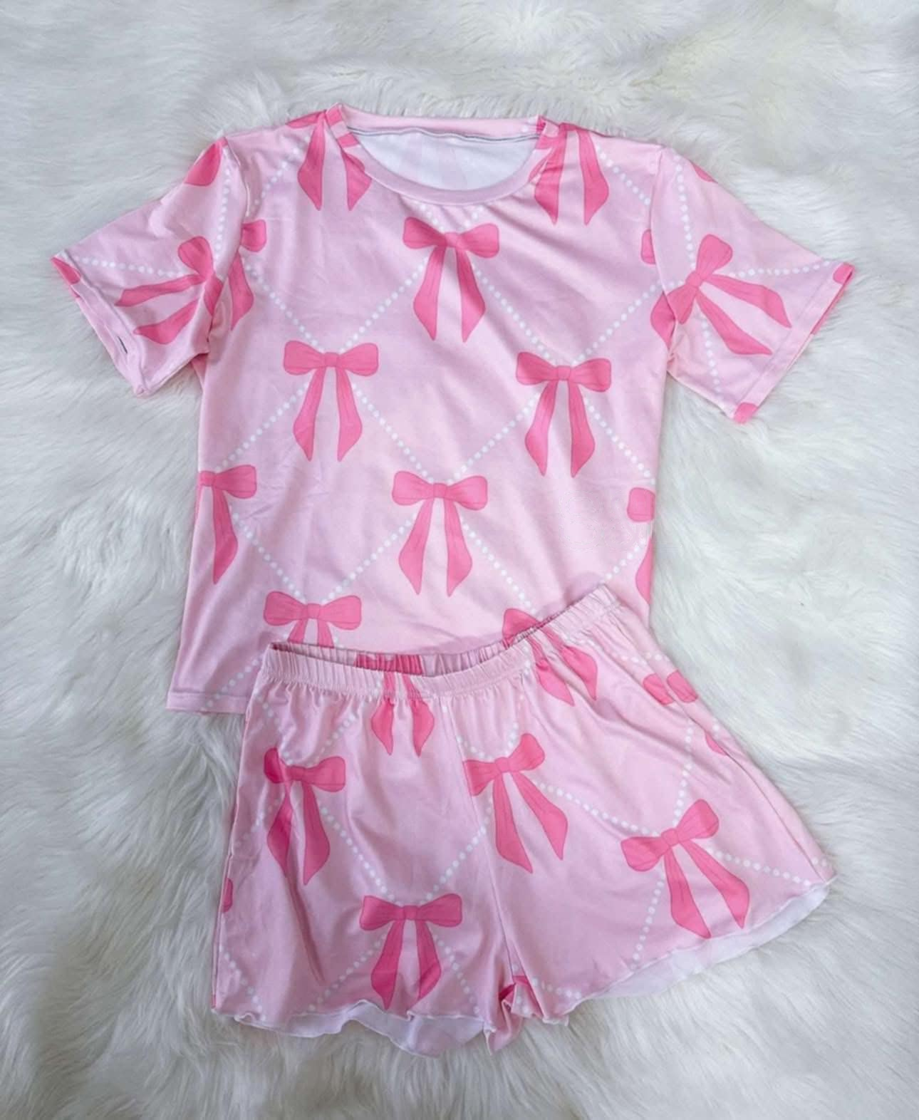 Baby Girls Bows Checked Top Shorts Pajamas Sets Preorder