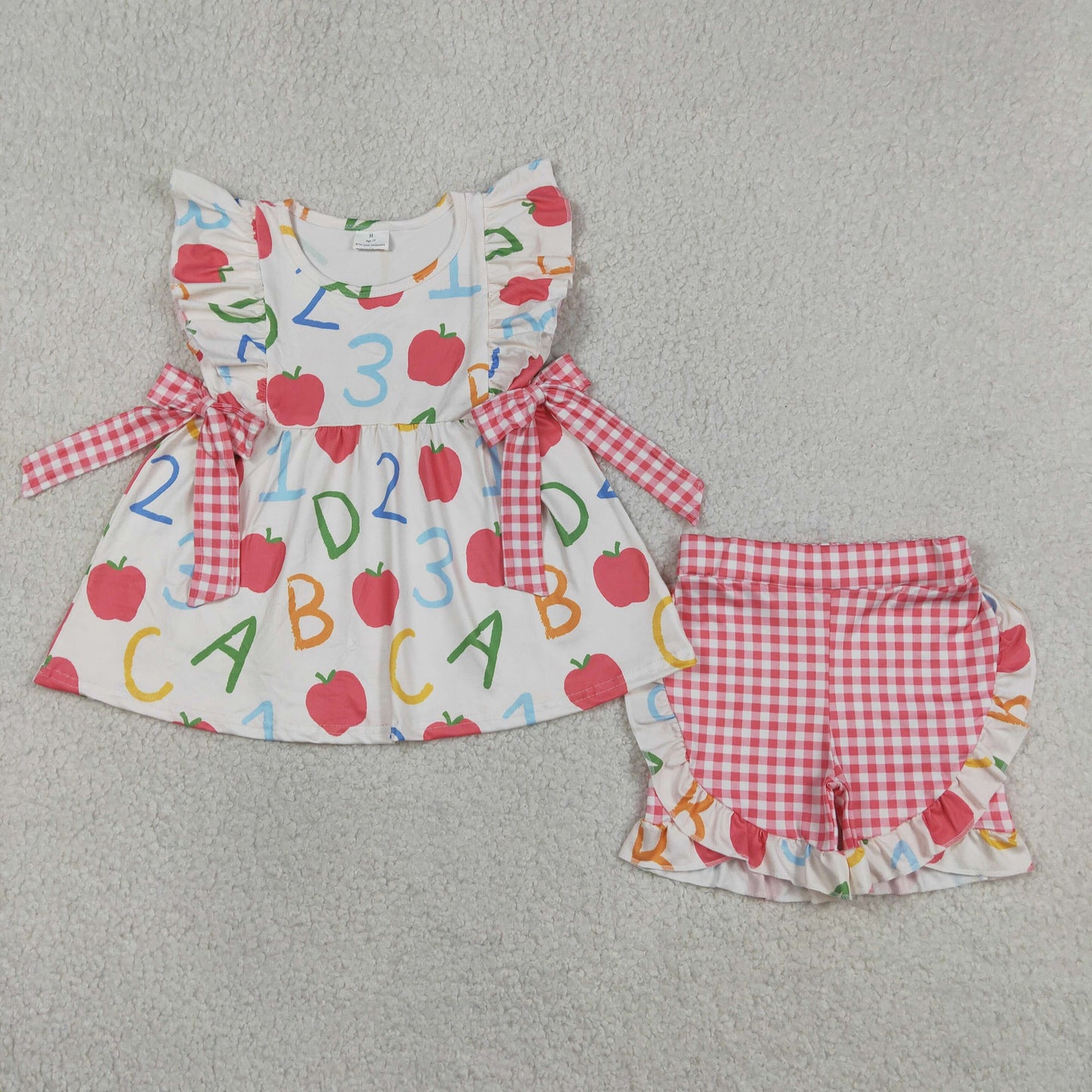 Sibling Baby Kids ABC Apples Back To School Shorts Clothes Set Dresses