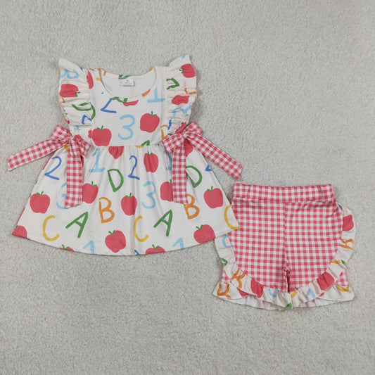 Baby Girls Apples ABC Tunic Checked Ruffle Shorts Back to School Sets