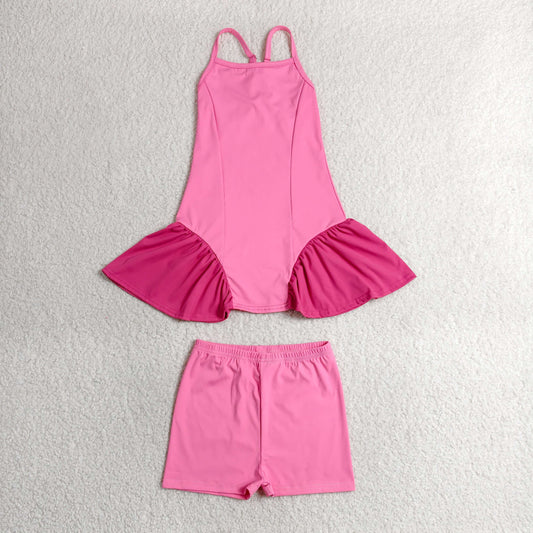 Baby Girls Pink Strap Tunic Shorts Yoga Active Clothes Sets