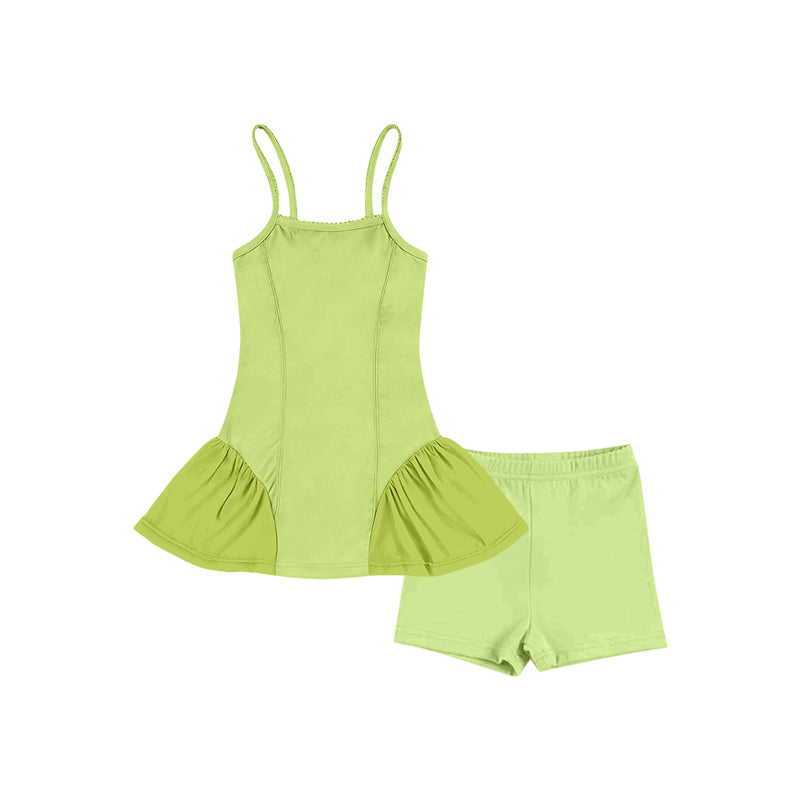 Baby Girls Green Strap Tunic Shorts Yoga Active Clothes Sets Preorder