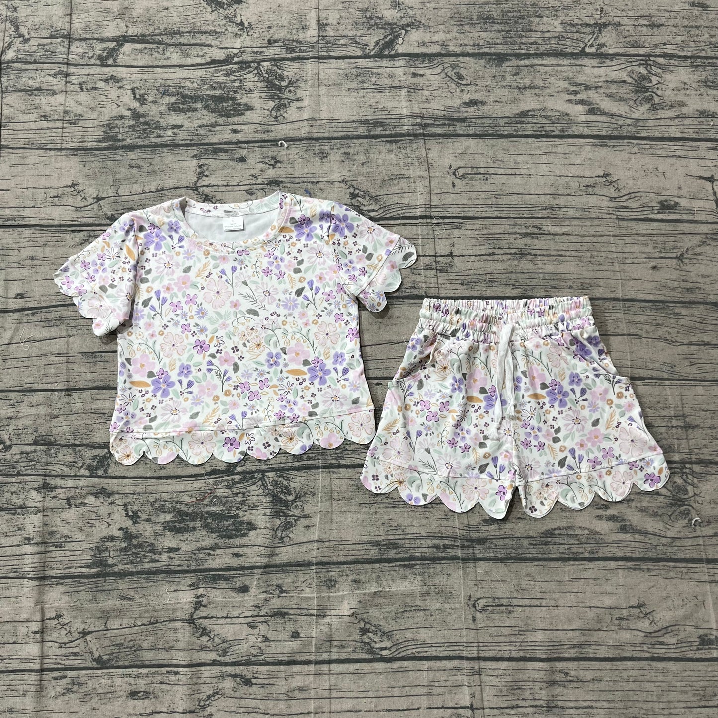 Baby Girls Short Sleeve Colorful Flowers Top Pockets Shorts Scallop Clothes Sets