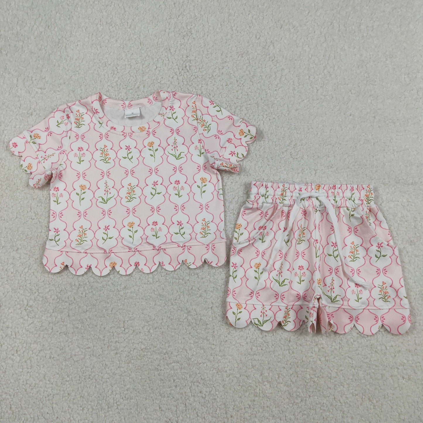 Sibling Baby Girls Colorful Flowers Top Pockets Shorts Scallop Clothes Sets