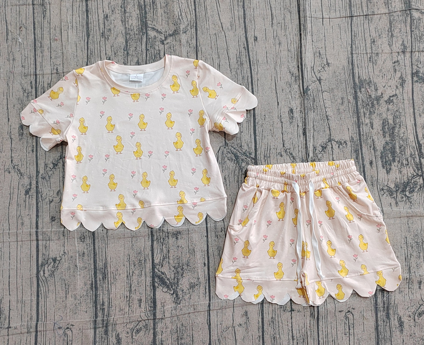 Baby Girls Small Flowers Chicks Top Scallop Shorts Clothes Sets