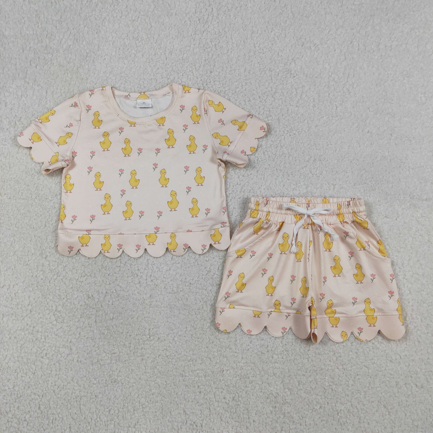 Baby Girls Small Flowers Chicks Top Scallop Shorts Clothes Sets