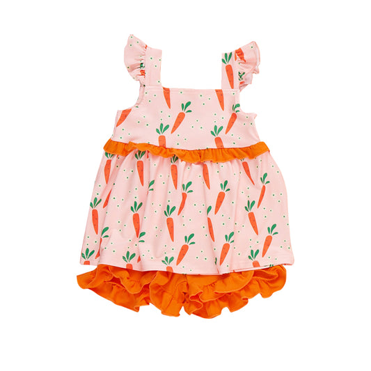 Baby Girls Flowers Carrots Tunic Ruffle Shorts Easter Clothes Sets Preorder