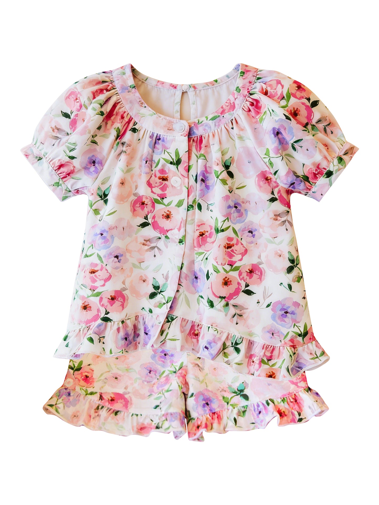 Baby Girls Colorful Flowers Tunic Ruffle Shorts Clothes Sets Preorder