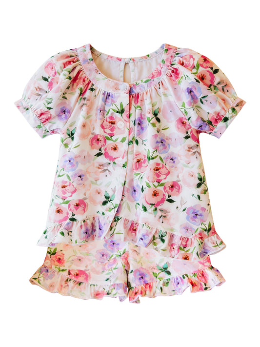 Baby Girls Colorful Flowers Tunic Ruffle Shorts Clothes Sets Preorder