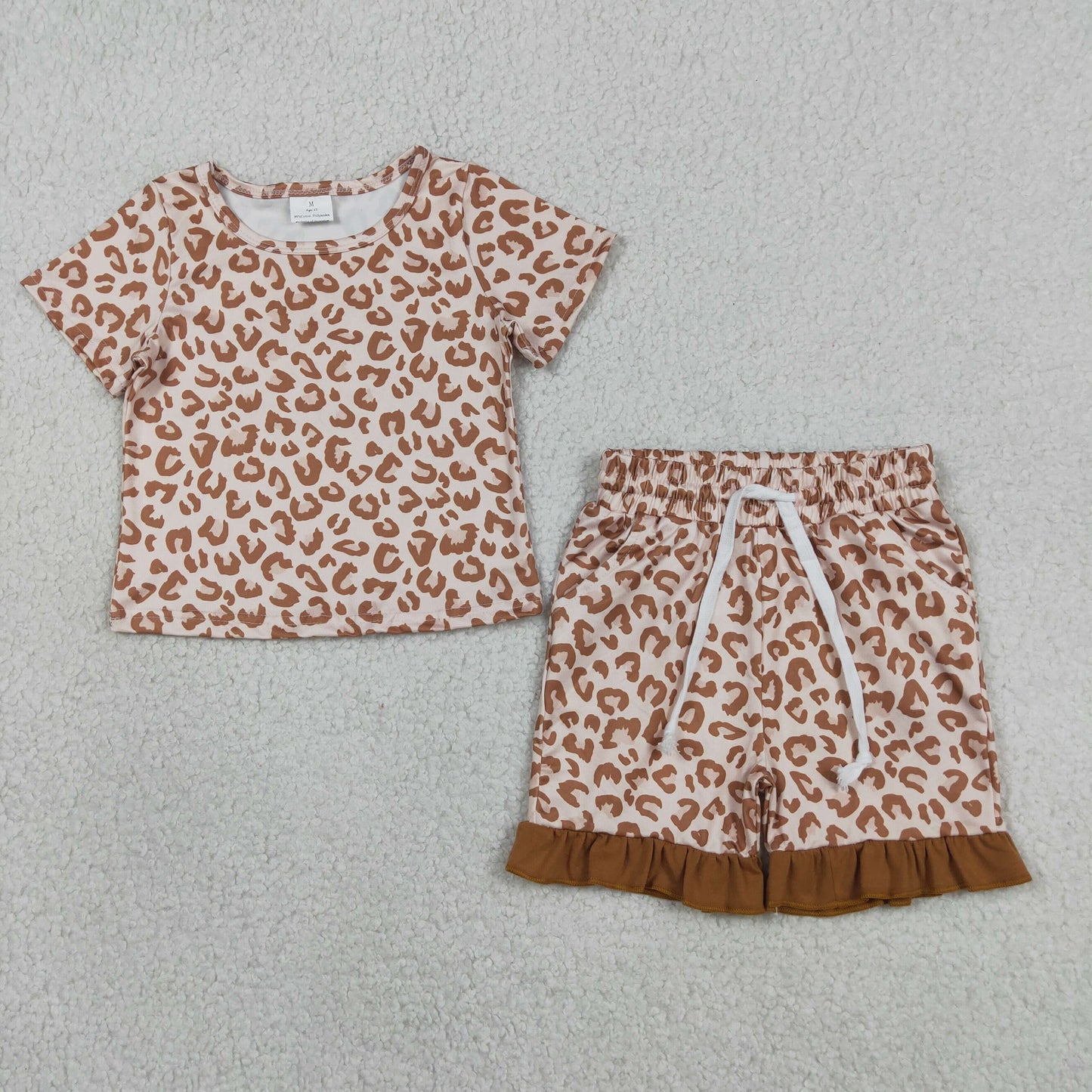 Sibling Baby Girls Short Sleeve Colorful Leopard Top Pockets Ruffle Short Clothes Sets