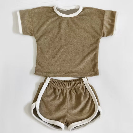 Baby Girls Khaki Shirts Top Short Pajamas Clothes Sets Preorder