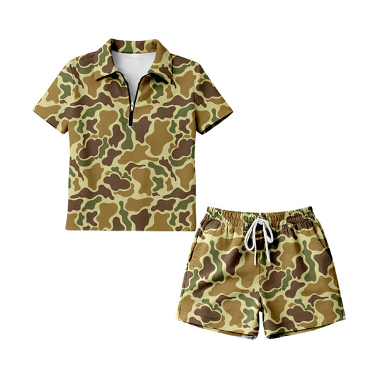 Adult Women Southern Yellow Camo Zip Pullovers Pockets Short Clothes Sets Preorder