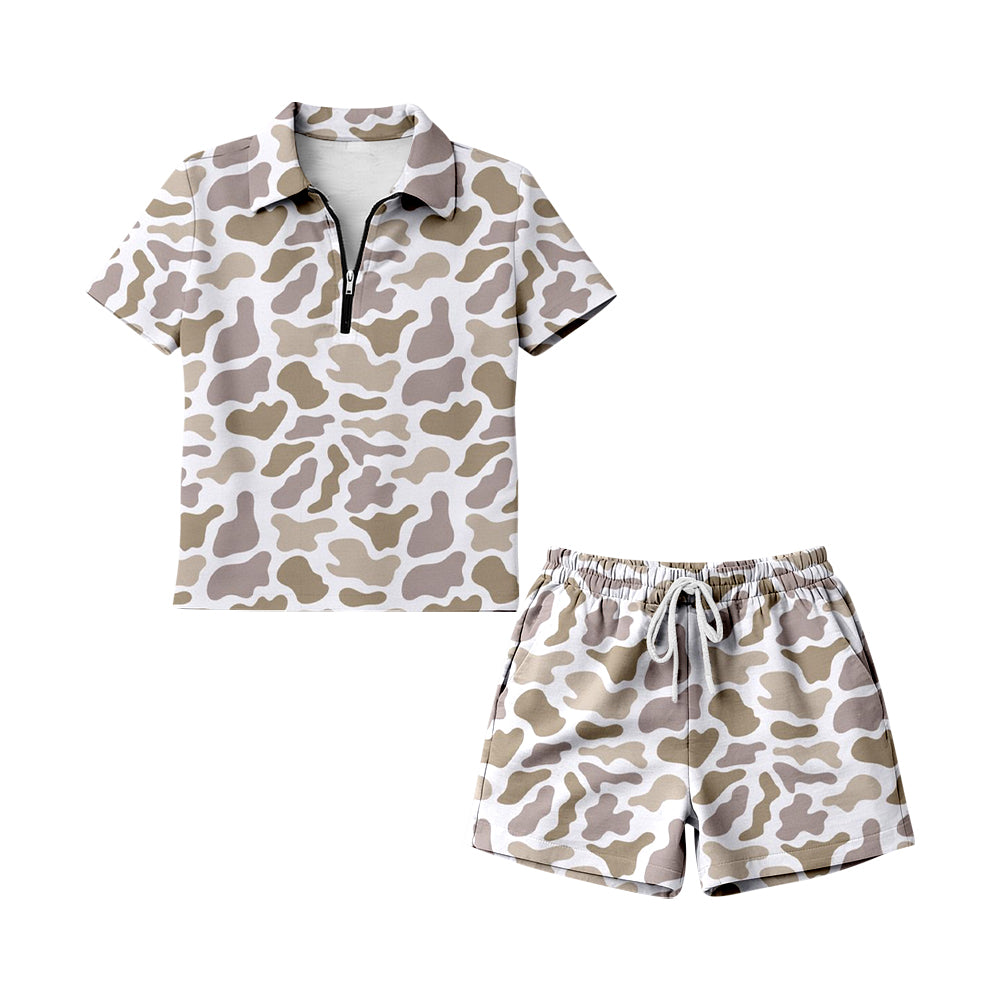 Adult Women Southern Light Khaki Camo Zip Pullovers Pockets Short Clothes Sets Preorder