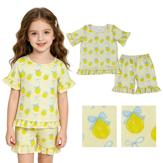 Baby Girls Bows Lemons Top Ruffle Shorts Pajamas Clothes Sets