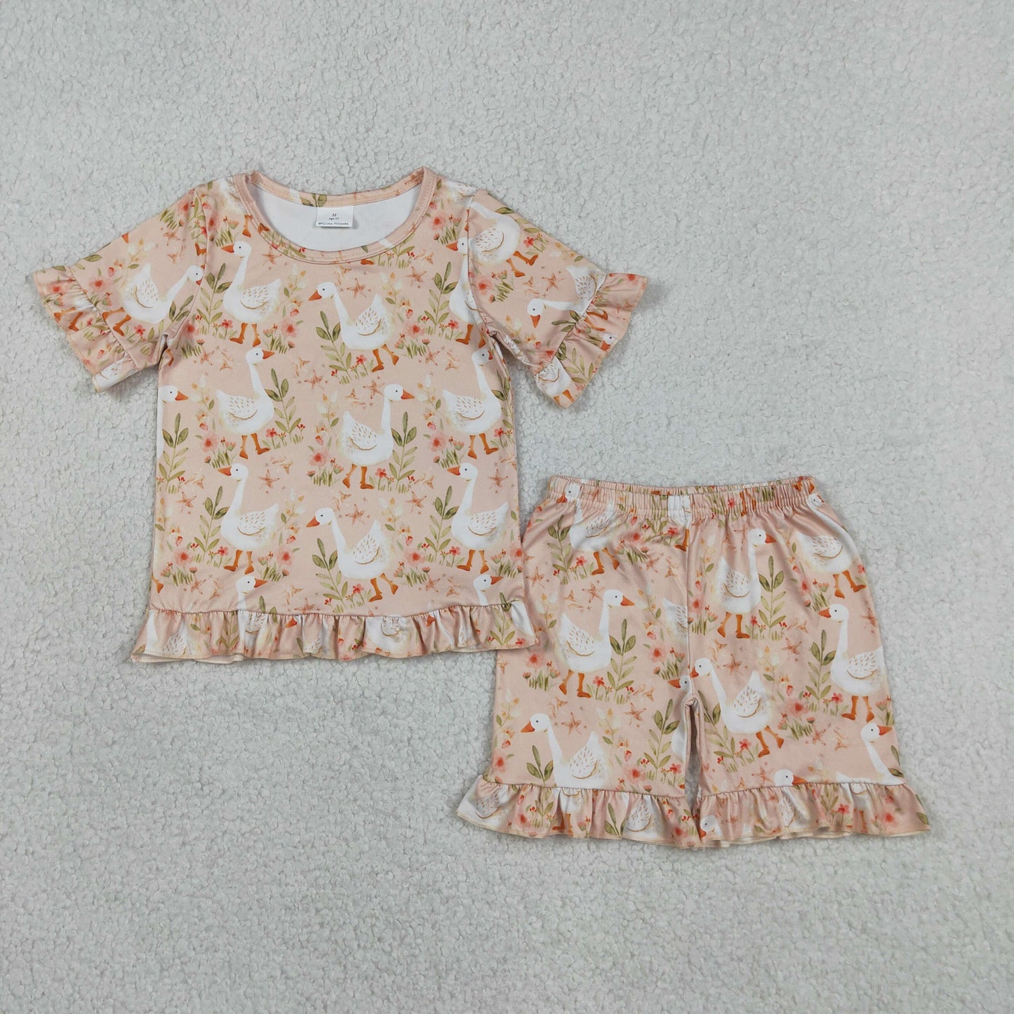 Baby Girls Flowers Gooses Top Ruffle Shorts Pajamas Clothes Sets