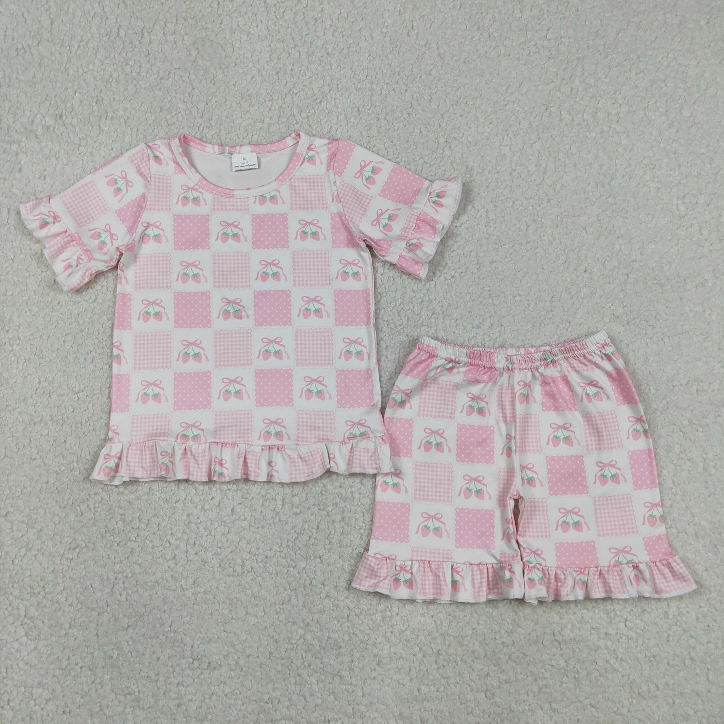 Sibling Baby Girls Short Sleeve Bows Strawberry Lemons Top Ruffle Shorts Pajamas Sets