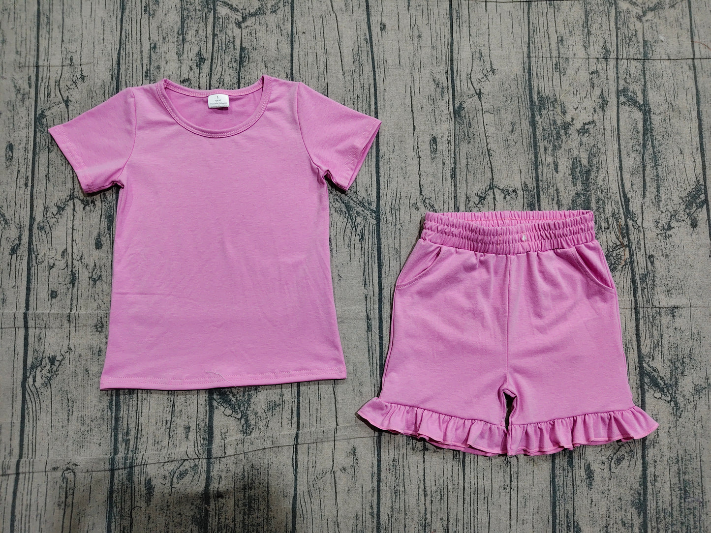 Baby Girls Short Sleeve Pink Shirt Top Pockets Ruffle Short Clothes Set