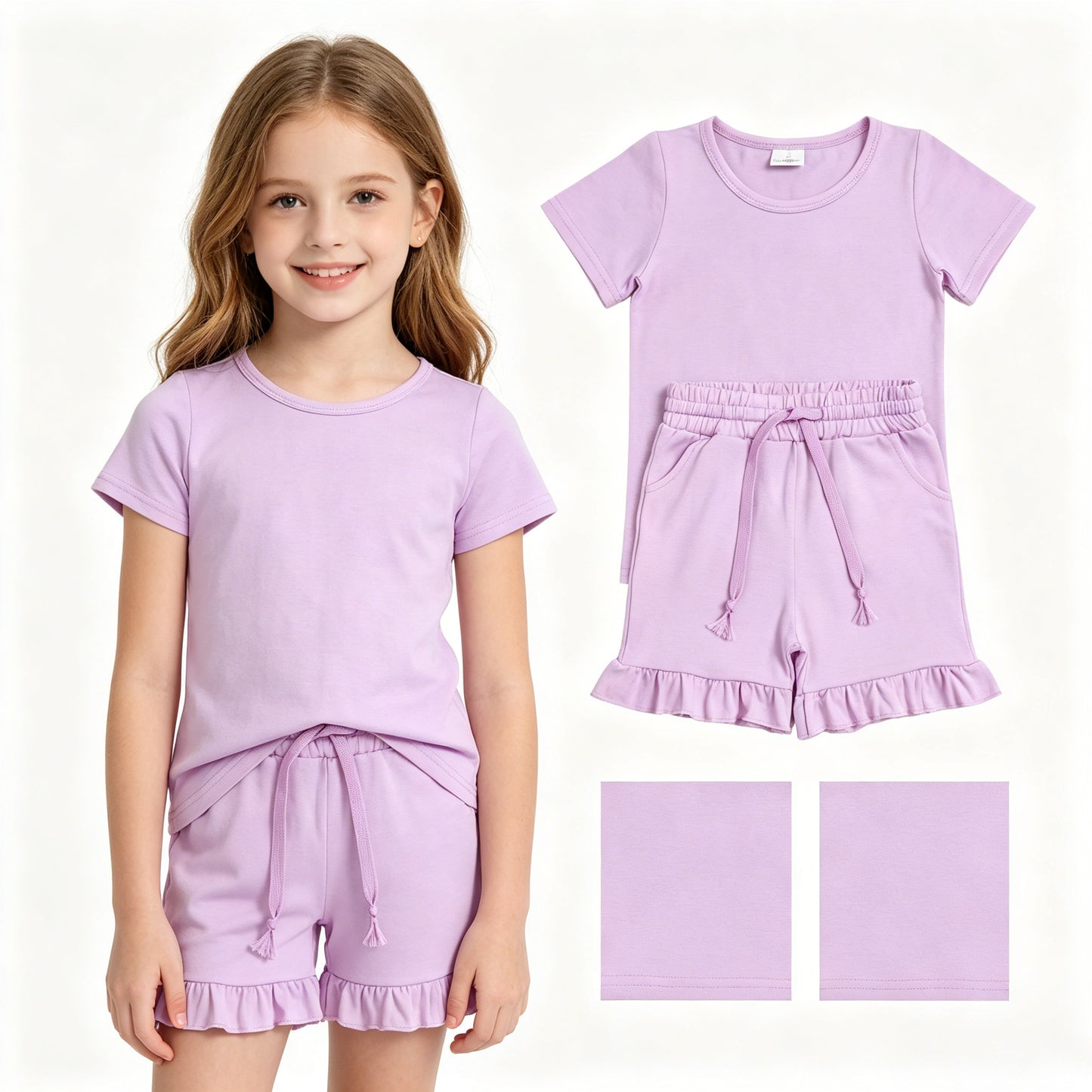 Baby Girls Short Sleeve Light Pink Shirt Top Pockets Ruffle Short Clothes Set