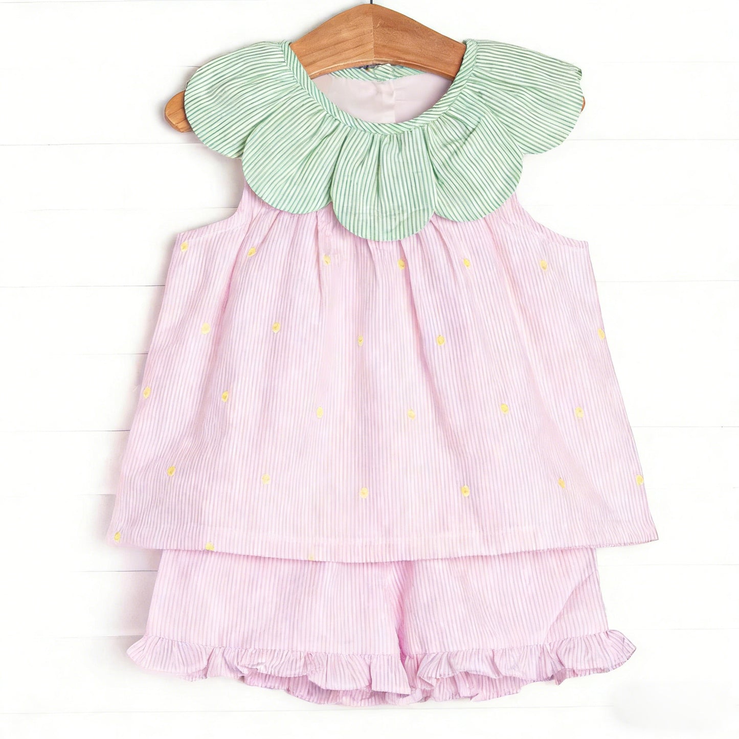 Baby Girls Collar Stripe Tunic Ruffle Shorts Clothes Sets Preorder