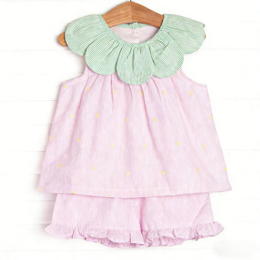 Baby Girls Collar Stripe Tunic Ruffle Shorts Clothes Sets Preorder