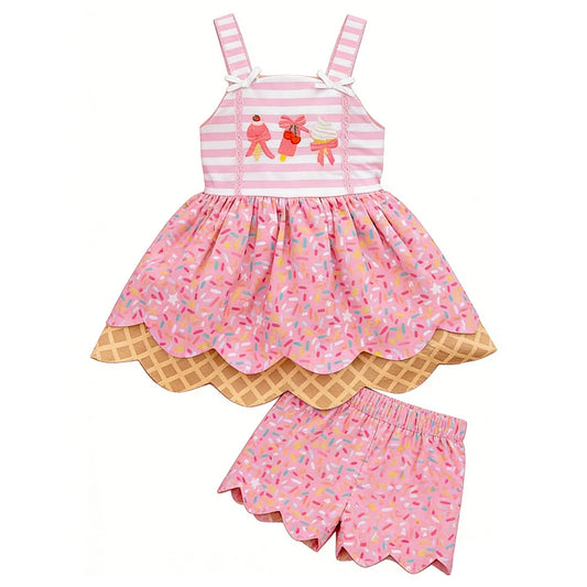 Baby Girls Ice Creams Sprinkles Drip Tunic Scallop Shorts Clothes Set Preorder