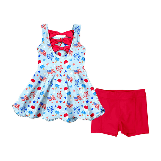Baby Girls Sleeveless Popsicle Flags Tunic Shorts 4th of July Clothes Set Preorder