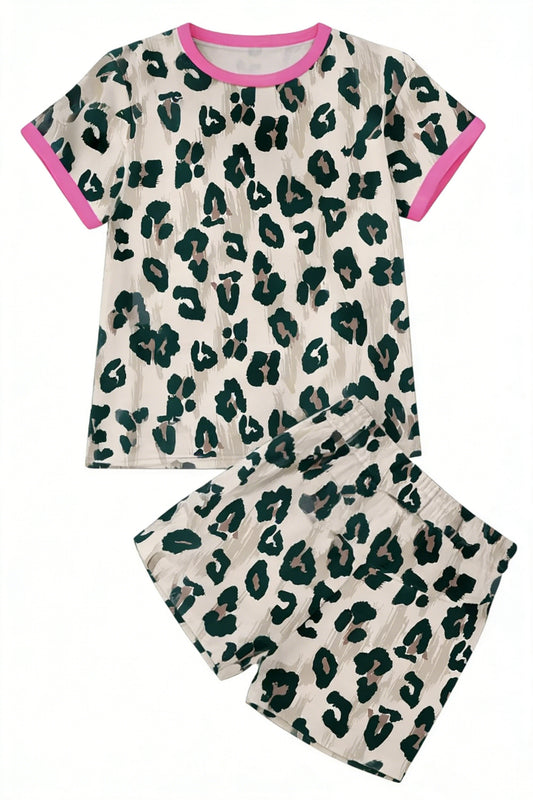 Baby Girls Short Sleeve Green Leopard Top Shorts Clothes Set Preorder