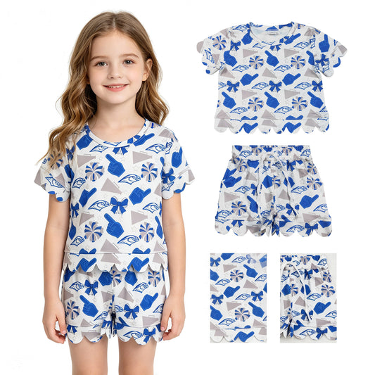 Baby Girls Eagles Bows Cheer Top Pockets Shorts Team Scallop Clothes Set