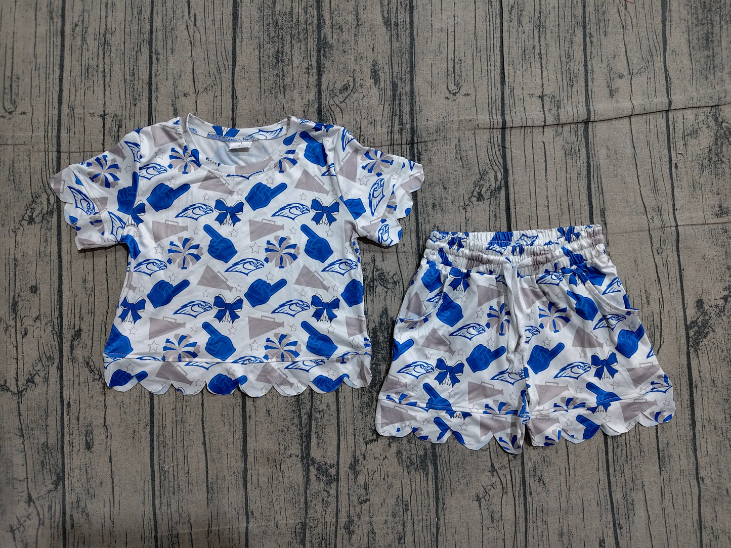 Baby Girls Eagles Bows Cheer Top Pockets Shorts Team Scallop Clothes Set