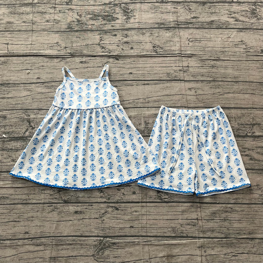 Baby Girls Strap Blue Flowers Tunic Short Clothes Sets Preorder