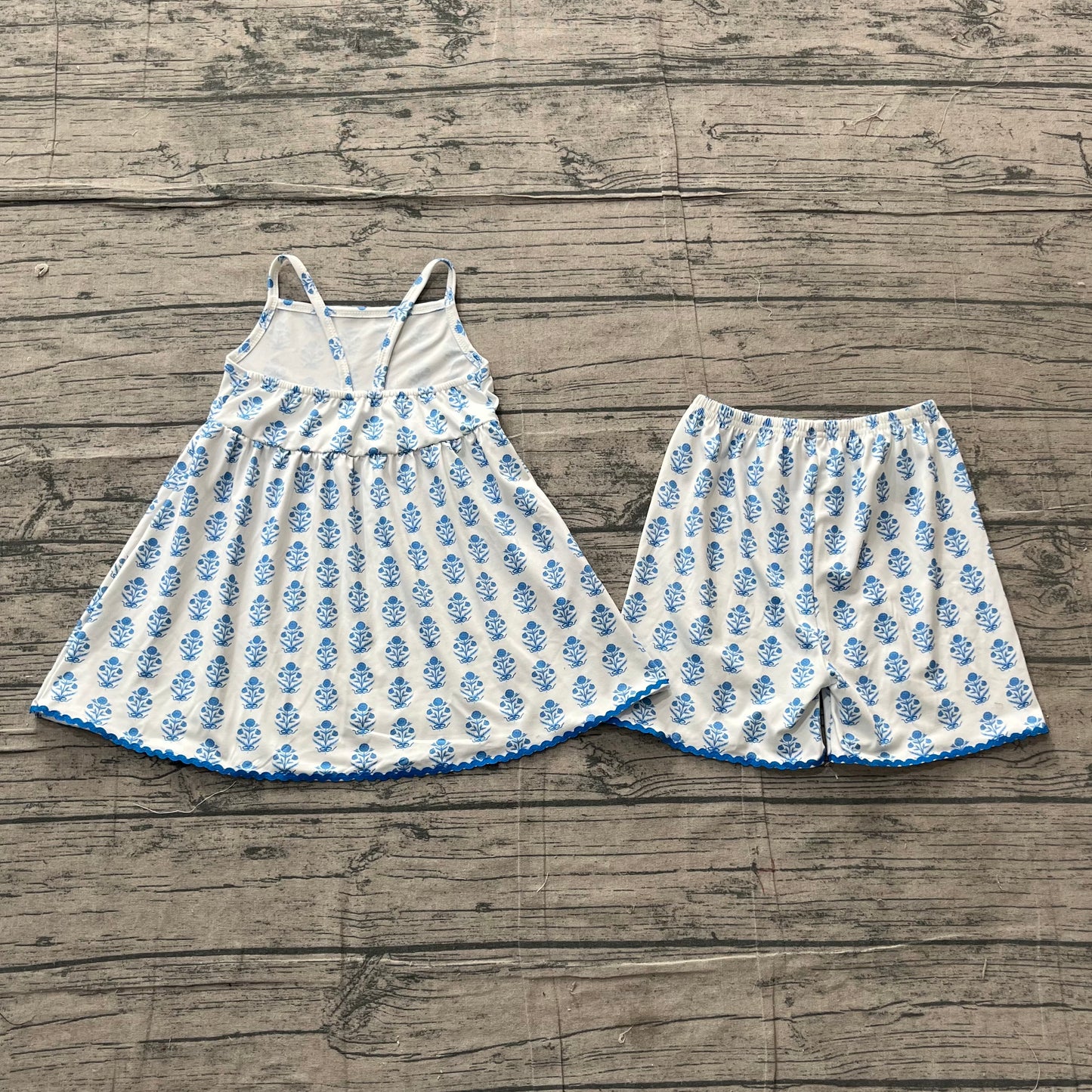 Baby Girls Strap Blue Flowers Tunic Short Clothes Sets Preorder