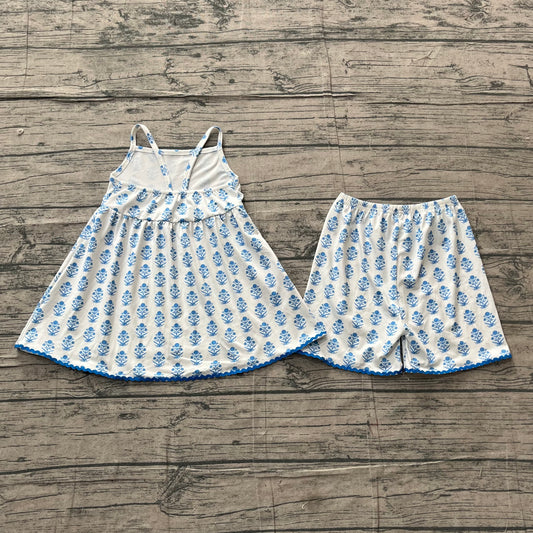 Baby Girls Strap Blue Flowers Tunic Short Clothes Sets Preorder