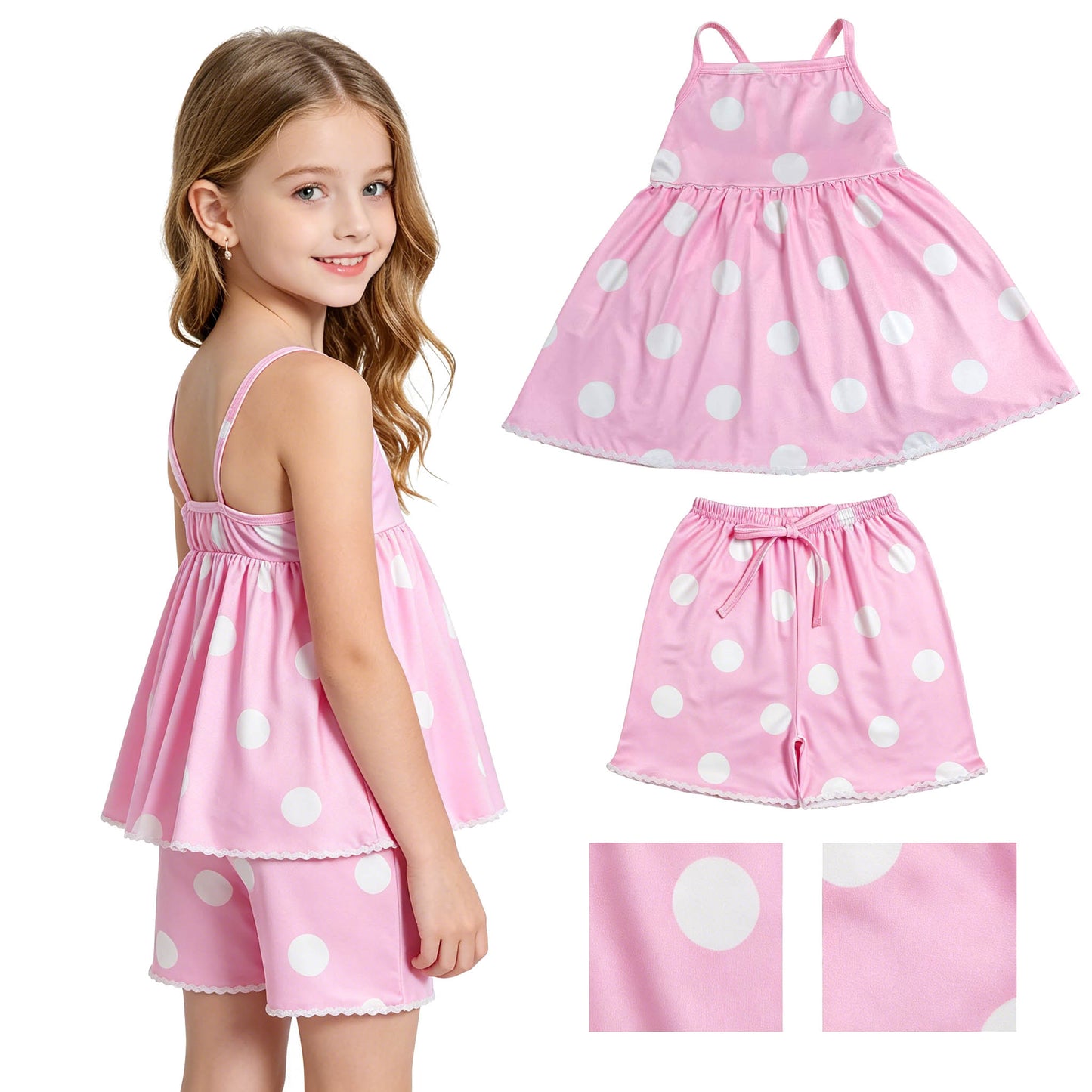 Baby Girls Pink Strap Polka Dots Tunic Short Clothes Sets