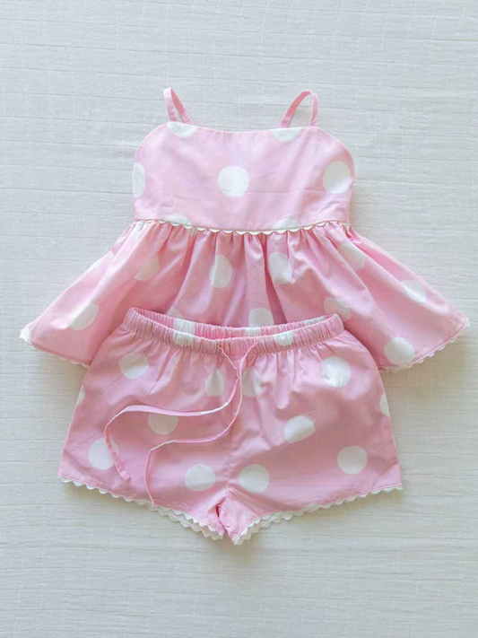 Baby Girls Pink Strap Polka Dots Tunic Short Clothes Sets Preorder