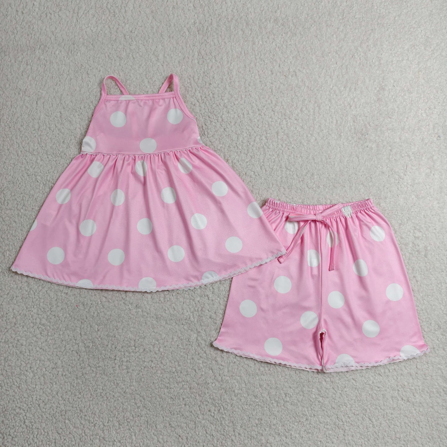 Baby Girls Pink Strap Polka Dots Tunic Short Clothes Sets
