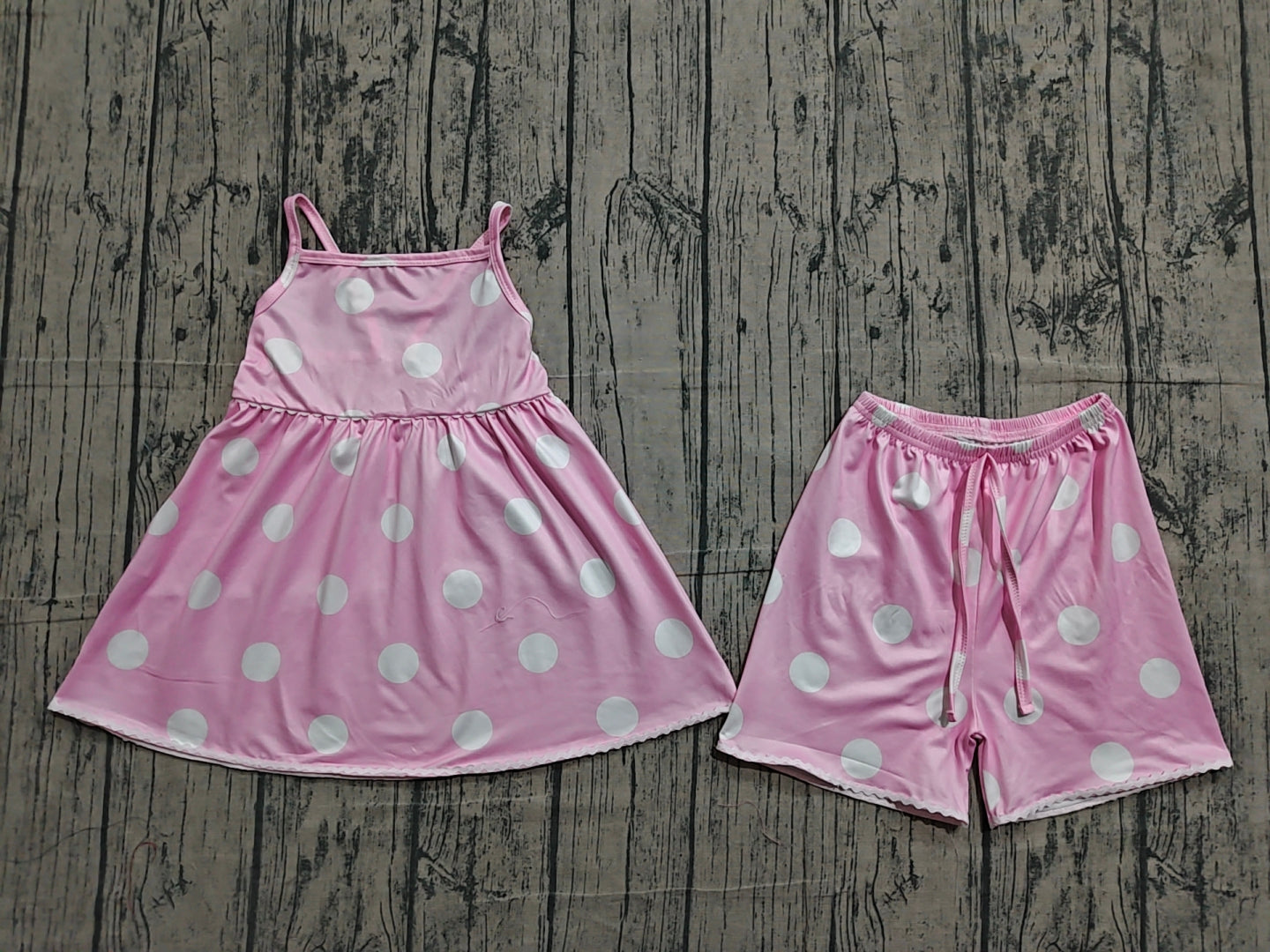 Baby Girls Pink Strap Polka Dots Tunic Short Clothes Sets Preorder