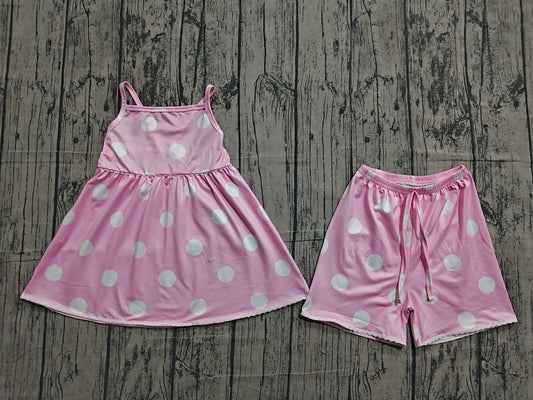 Baby Girls Pink Strap Polka Dots Tunic Short Clothes Sets Preorder