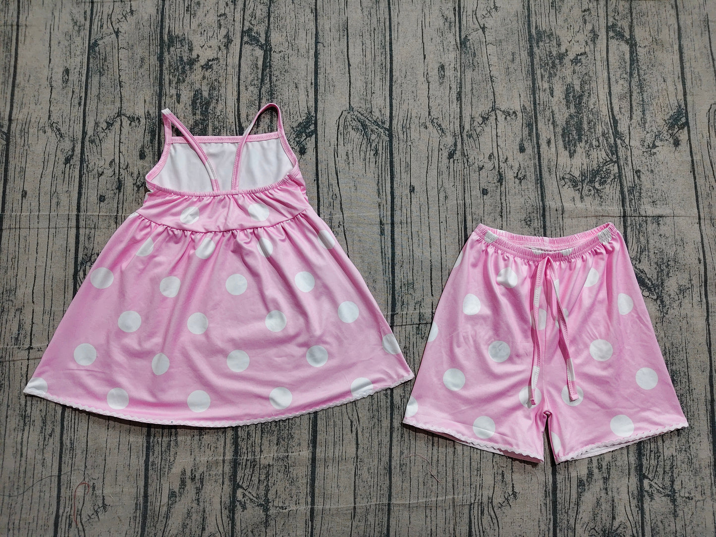 Baby Girls Pink Strap Polka Dots Tunic Short Clothes Sets Preorder