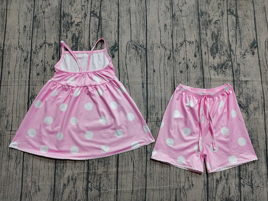 Baby Girls Pink Strap Polka Dots Tunic Short Clothes Sets Preorder