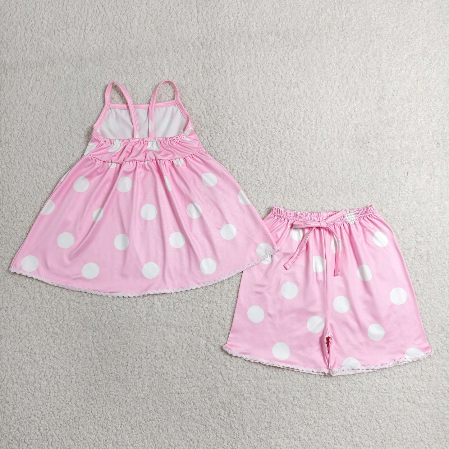 Sibling Baby Girls Strap Flowers Polka Dots Checked Tunic Short Clothes Sets